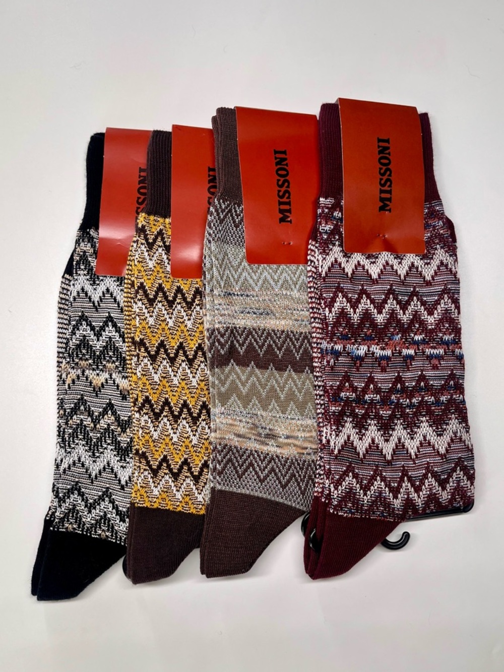 Missoni Men's Zigzag Knit Dress Socks - Black, Yellow, Brown, Burgundy S/M NWT